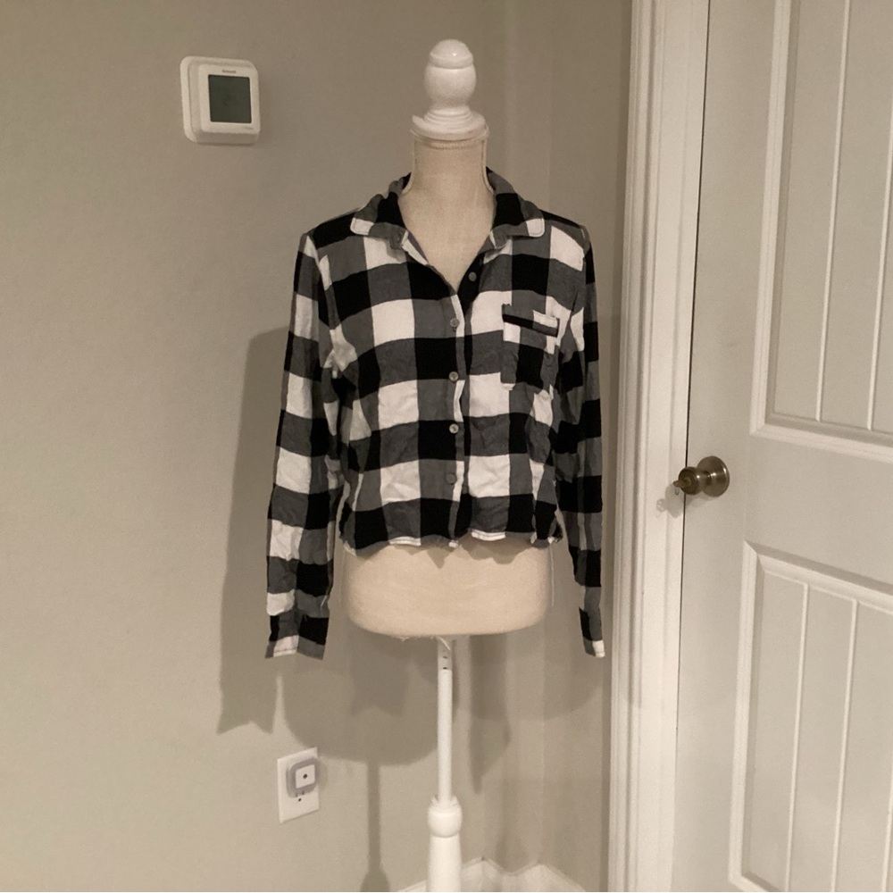 Black and White Plaid Button-Up Shirt